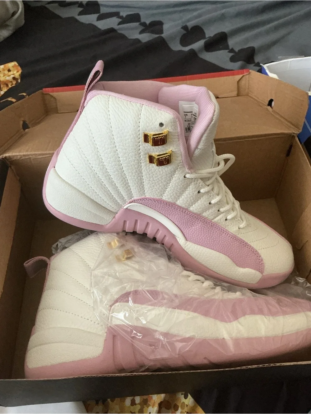 Jordan Women’s High-Top Sneakers in White, Light Pink & Gold